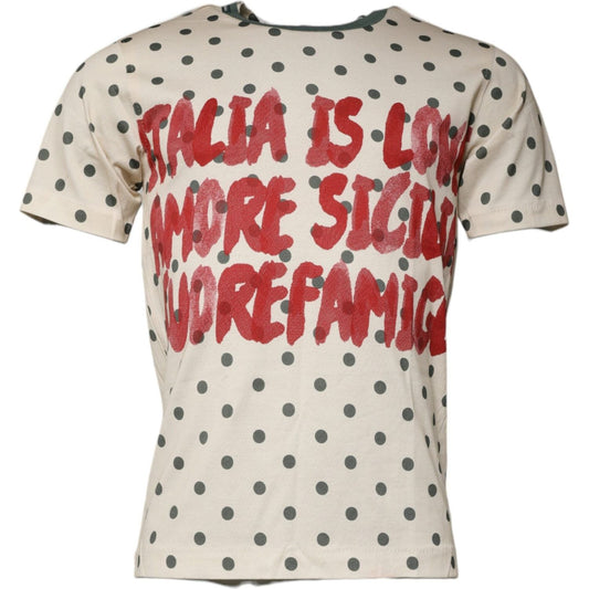 Dolce & Gabbana Beige Graphic Print Polka Dot Cotton T-shirt Dolce & Gabbana Light Gray