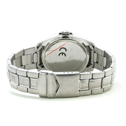 Back view of Chronotech Silver Stainless Steel Dress Watch with quartz mechanism and analog display.