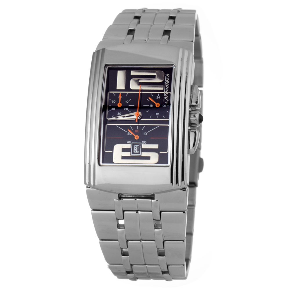 Chronotech Silver Stainless Steel Dress Watch with black dial and rectangular design.