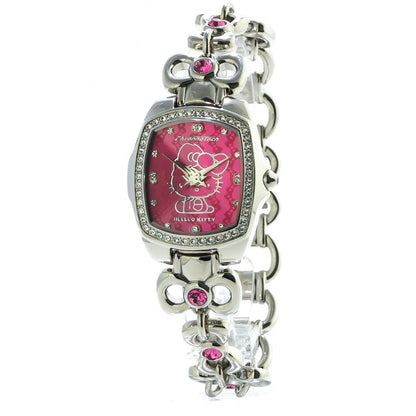 Chronotech Silver Stainless Steel Dress Watch with pink dial featuring Hello Kitty design and quartz analog display. Steel bracelet included.