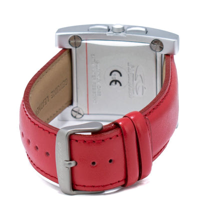 Back view of Chronotech Red Leather Dress Watch with red leather strap and buckle closure