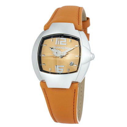 Chronotech Orange Leather Dress Watch with quartz mechanism, grey aluminum case, orange dial, mineral glass, and 41mm diameter.