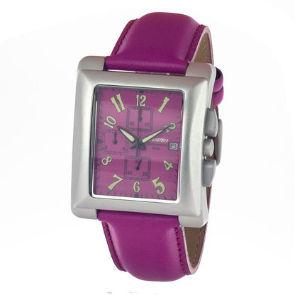 Chronotech Purple Leather Dress Watch with quartz mechanism, purple dial, and grey polycarbonate case. Violet leather strap, analog display.