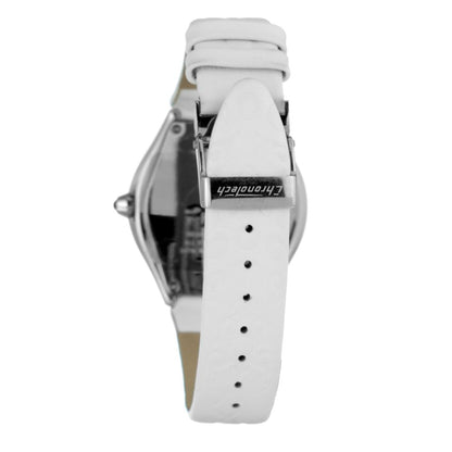 Back view of Chronotech White Leather Dress Watch with steel case and white leather strap