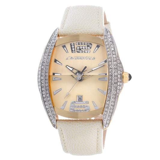 Chronotech Beige Leather Dress Watch