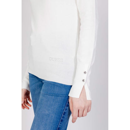 Guess White Cotton Sweatshirt with logo embroidery and buttoned cuffs, ideal for versatile fashion and comfort.