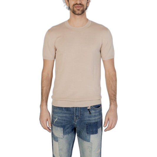 Gianni Lupo Beige Viscose T-Shirt Gianni Lupo Dark Gray