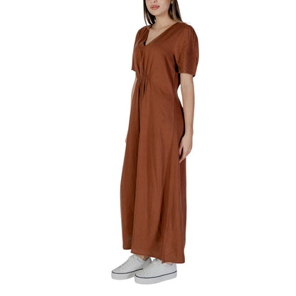 B.Young Brown Linen Long Dress