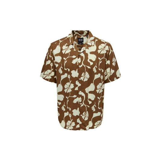 Only & Sons Brown Viscose Shirt Only & Sons Saddle Brown