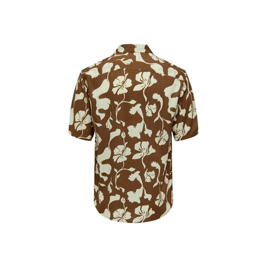 Only & Sons Brown Viscose Shirt Only & Sons Dark Olive Green