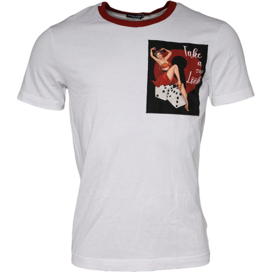 Dolce & Gabbana White Graphic Print Cotton Crew Neck T-shirt Dolce & Gabbana Light Gray