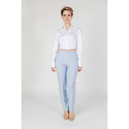 Sandro Ferrone Blue Polyester Dress Pants