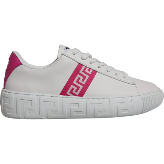 Versace White Pink Greca Print Platform Low Top Sneakers Shoes Versace Gray