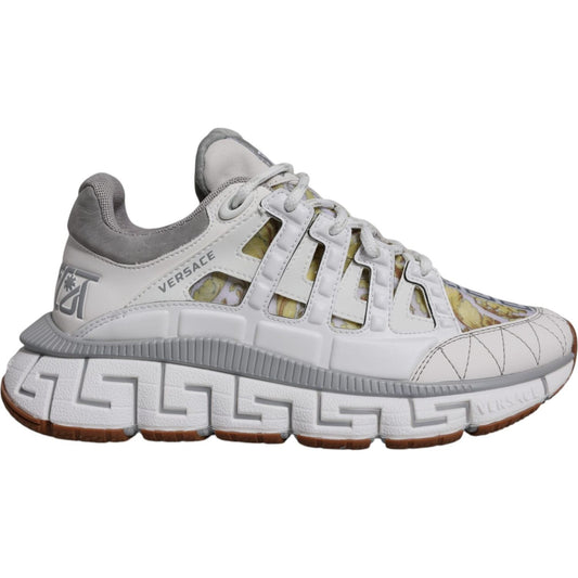 Versace White Trigreca Barocco Print Low Top Sneakers Shoes Versace Gray