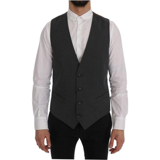 Dolce & Gabbana Elegant Striped Gray Waistcoat Vest Dolce & Gabbana Dark Slate Gray