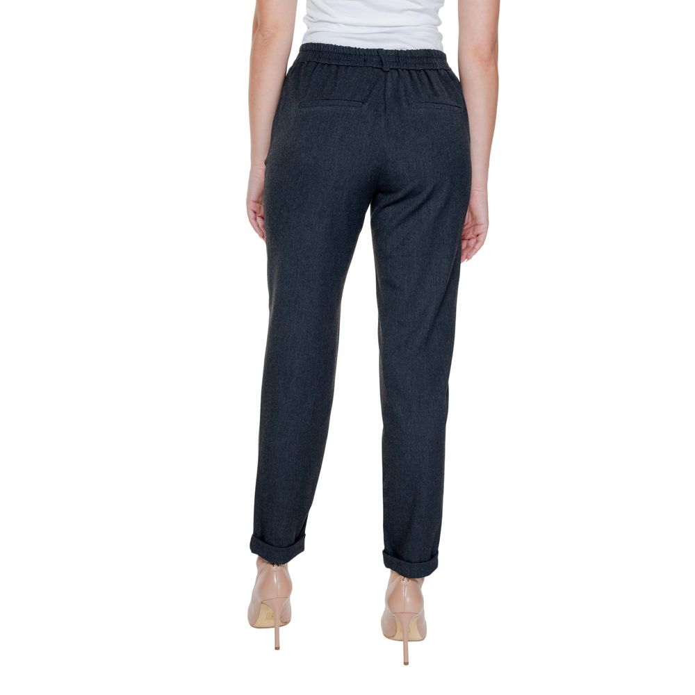 Back view of Vero Moda Gray Polyester Casual Pants showcasing a versatile regular cut with turned-up hem.