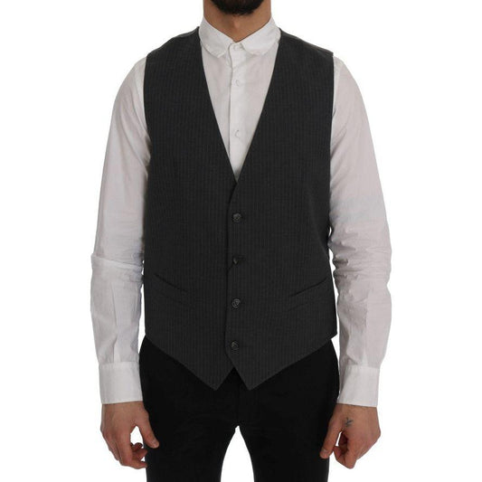 Dolce & Gabbana Elegant Gray Striped Waistcoat Vest Dolce & Gabbana Black
