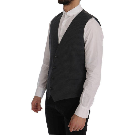 Dolce & Gabbana Elegant Gray Striped Waistcoat Vest Dolce & Gabbana Dark Slate Gray