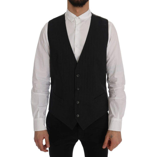 Dolce & Gabbana Elegant Striped Gray Waistcoat Vest Dolce & Gabbana Black