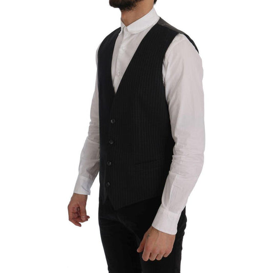 Dolce & Gabbana Elegant Striped Gray Waistcoat Vest Dolce & Gabbana Gray