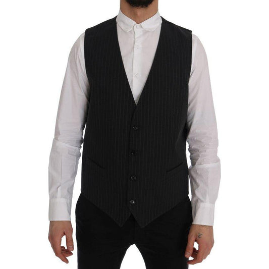 Dolce & Gabbana Elegant Gray Striped Men's Waistcoat Vest Dolce & Gabbana Black
