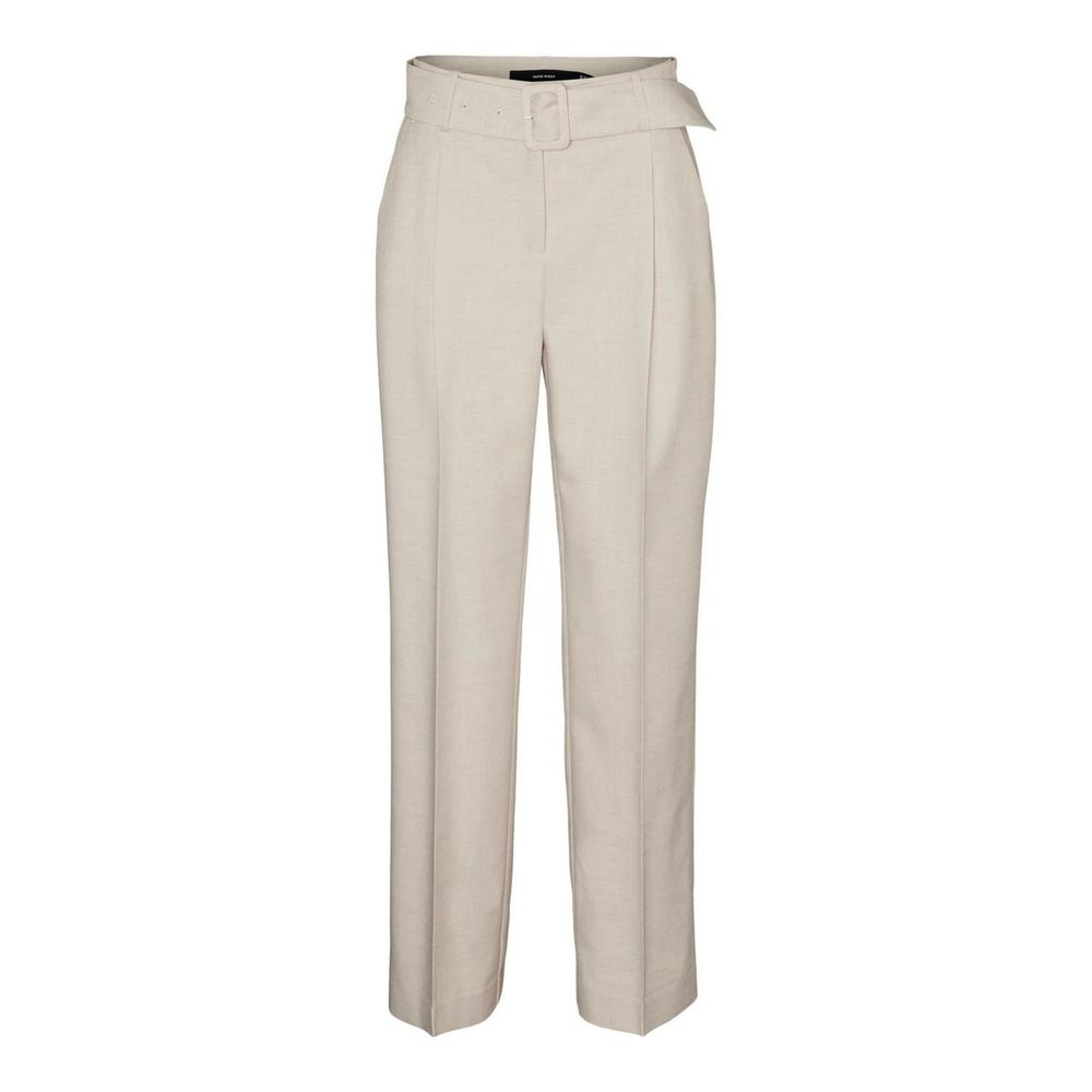 Vero Moda Gray Polyester Casual Pants with high waist, straight cut, and matching belt for versatile and elegant style.