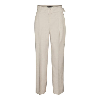 Vero Moda Gray Polyester Casual Pants with high waist, straight cut, and matching belt for versatile and elegant style.