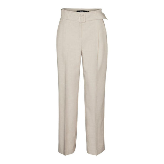 Vero Moda Gray Polyester Casual Pants with high waist, straight cut, and matching belt for versatile and elegant style.