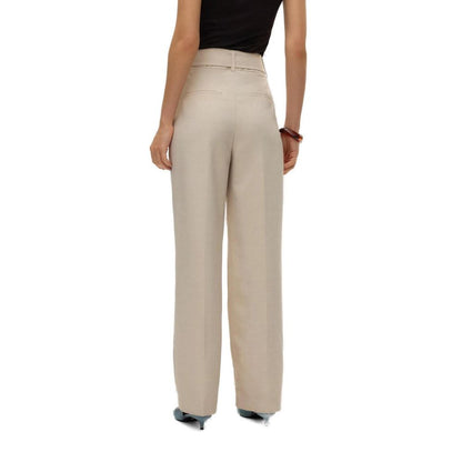 Back view of Vero Moda Gray Polyester Casual Pants showcasing straight cut and high waist design with belt.