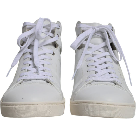 Dolce & Gabbana White Leather Mid Top Men Sneakers Shoes Dolce & Gabbana Gray