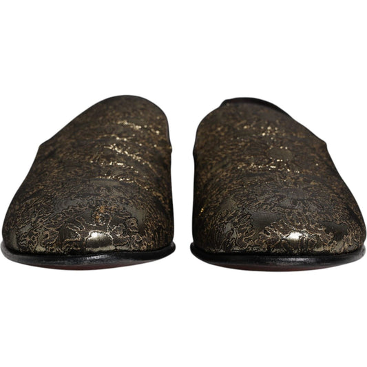 Dolce & Gabbana Gold Jacquard Flats Men Loafers Dress Shoes Dolce & Gabbana Dark Slate Gray