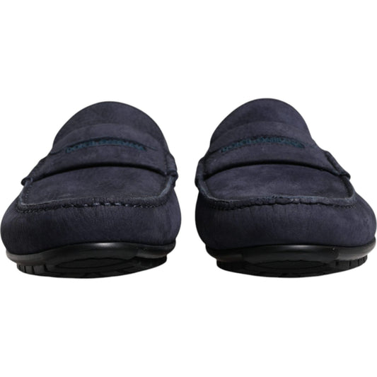 Dolce & Gabbana Blue Calf Leather Slip On Men Moccasin Shoes Dolce & Gabbana Dark Slate Gray