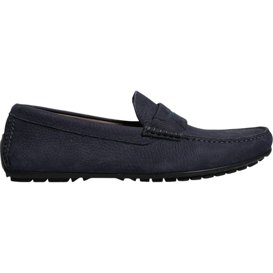Dolce & Gabbana Blue Calf Leather Slip On Men Moccasin Shoes Dolce & Gabbana Dark Slate Gray