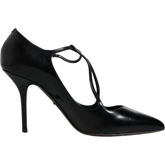 Dolce & Gabbana Black Leather T-strap Stiletto Heels Shoes Dolce & Gabbana Black