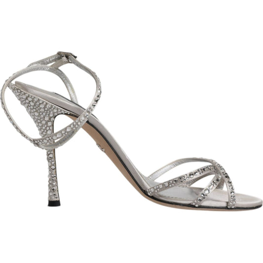 Dolce & Gabbana Silver Crystal Ankle Strap Sandals Shoes Dolce & Gabbana Dark Gray