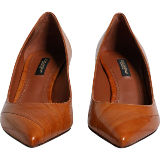 Dolce & Gabbana Brown Leather Kitten Heels Pumps Shoes Dolce & Gabbana Saddle Brown