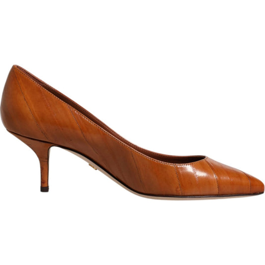 Dolce & Gabbana Brown Leather Kitten Heels Pumps Shoes Dolce & Gabbana Saddle Brown
