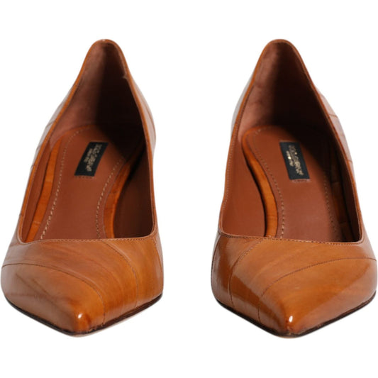 Dolce & Gabbana Brown Leather Kitten Heels Pumps Shoes Dolce & Gabbana Sienna