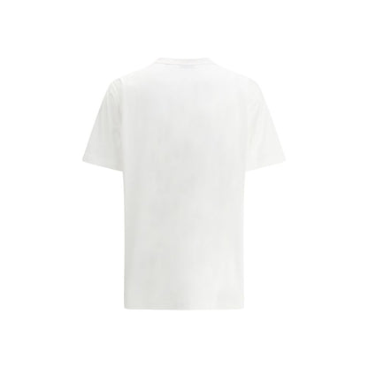 Back view of Burberry White Cotton T-Shirt with monochrome pattern and ribbed crew neck, showcasing modern design.
