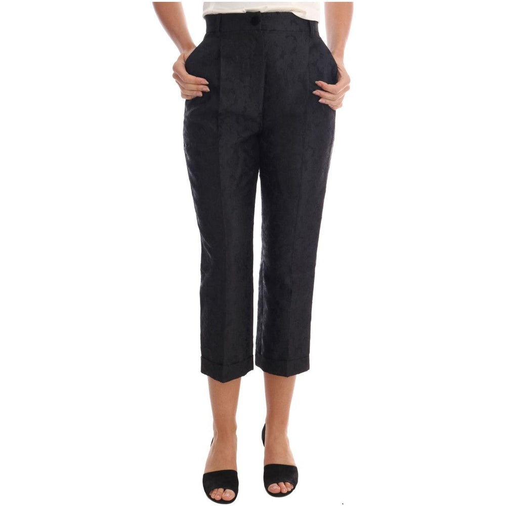 Dolce & Gabbana Black Floral Brocade Capri Pants Jeans & Pants