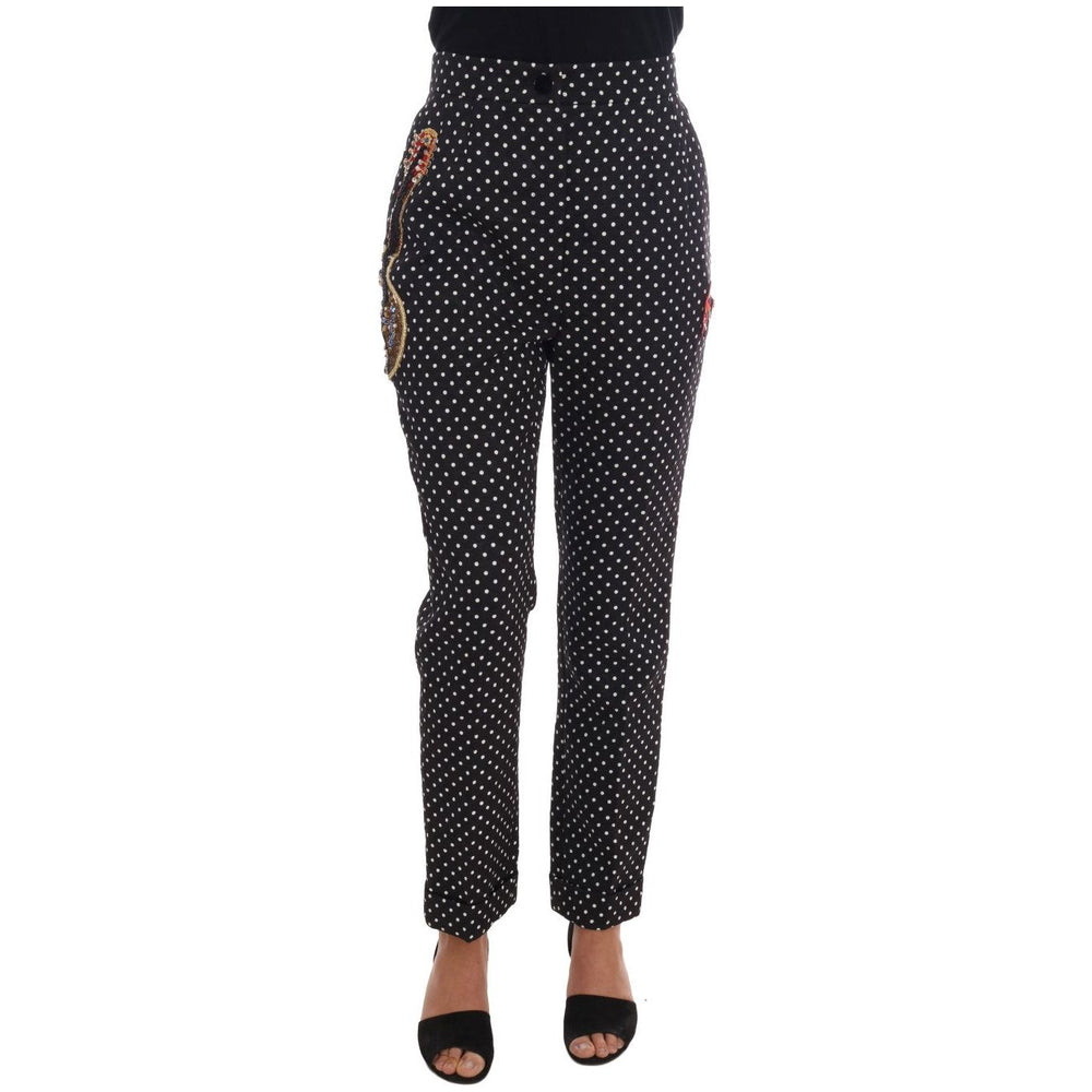 Dolce & Gabbana Black Polka Dot Sicily Crystal Pants Jeans & Pants