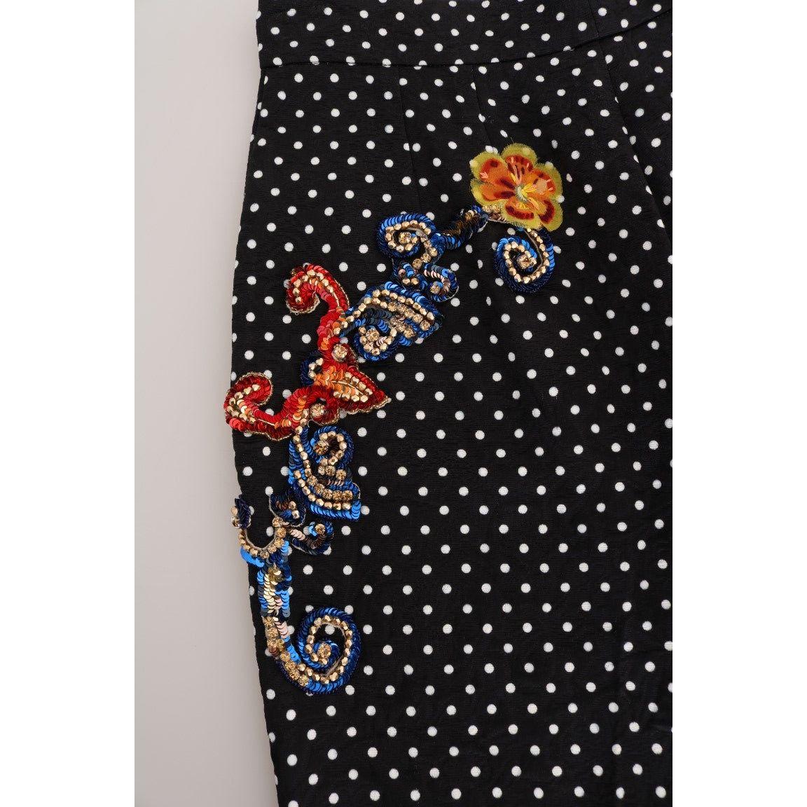 Dolce & Gabbana Black Polka Dot Sicily Crystal Pants Jeans & Pants