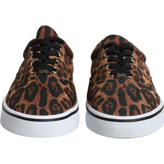 Dolce & Gabbana Brown Leopard Logo Print Cotton Sneakers Shoes Dolce & Gabbana Dark Slate Gray