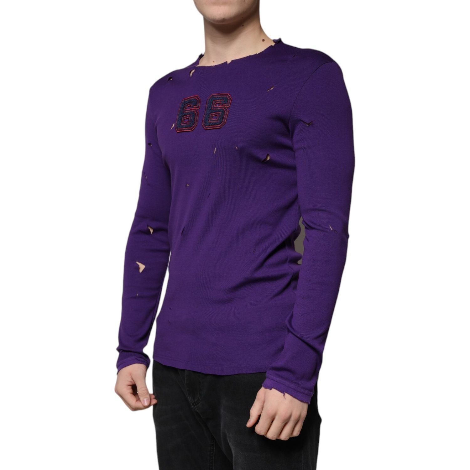 Dolce & Gabbana Purple Cotton Round Neck Pullover Men Sweater