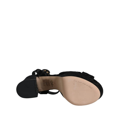 Dolce & Gabbana Black Leopard Platform Heels Sandals Shoes
