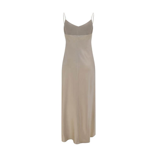 F.IT monochrome dress with thin shoulder straps, soft V-neck, foot-length, slim fit. Ideal for elegant and chic fashion.