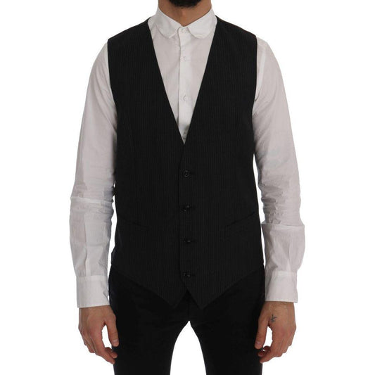 Dolce & Gabbana Elegant Gray Striped Wool Blend Vest Dolce & Gabbana Black