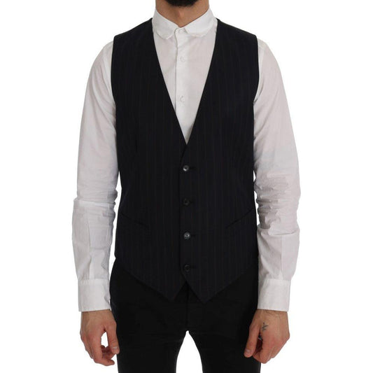 Dolce & Gabbana Elegant Striped Wool Blend Vest Waistcoat Dolce & Gabbana Gray
