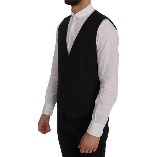 Dolce & Gabbana Elegant Striped Wool Blend Vest Waistcoat Dolce & Gabbana Gray