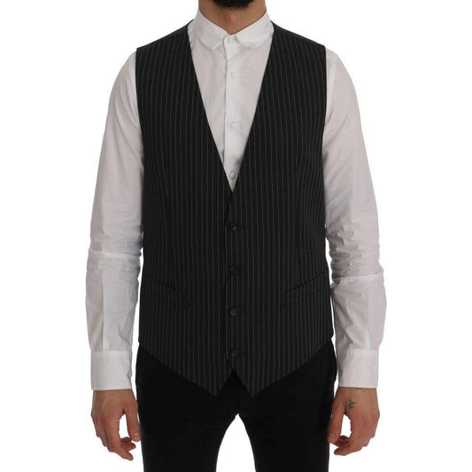 Dolce & Gabbana Elegant Gray Striped Vest Waistcoat Dolce & Gabbana Black